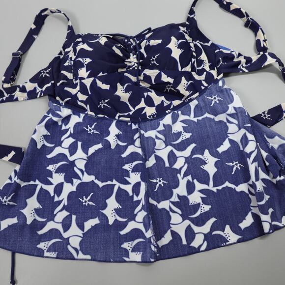 Hilor Tankini Top Womens 16 Blue Floral Ruched Side Built in Bra Cruise Flowy - Picture 13 of 16